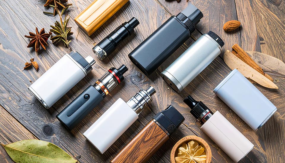 Plan rapproché de stylos à vape CBD disposés dans un cendrier élégant