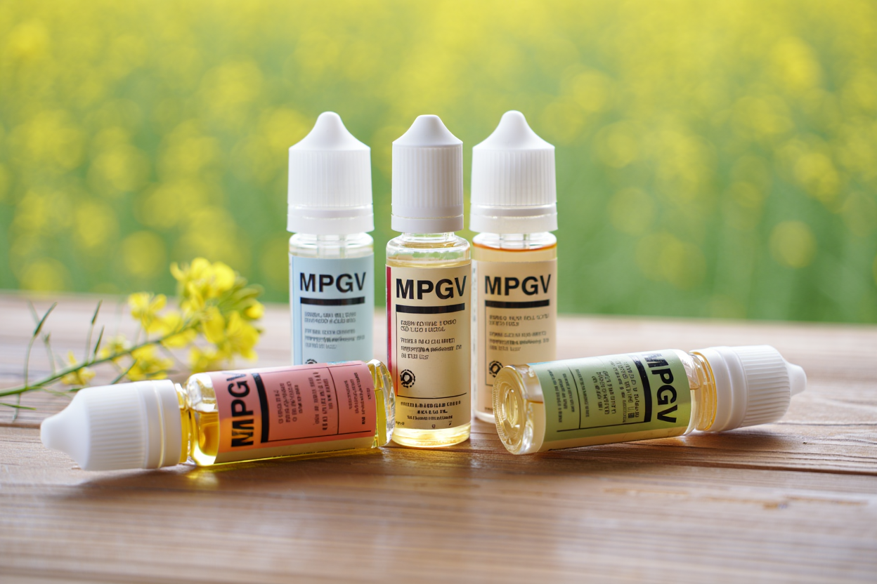 Sélection de flacons d'e-liquides français contenant du MPGV
